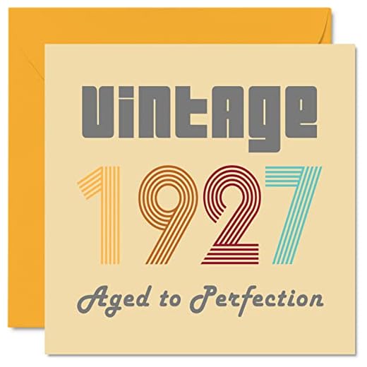Tarjetas cumpleaños 95 hombres mujeres, vintage 1927 envejecidos a perfección, tarjeta cumpleaños 95 años, divertida ella, tarjetas felicitación cumpleaños 145 mm x 145 mm, abuelas, abuelas, niñeras