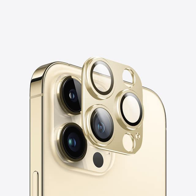 Image of Camera Lens Protector for iPhone 14 Pro /iPhone 14 Pro Max, Alloy Metal Camera Cover with Tempered Glass Screen Protector,Case Friendly,Scratch Resistant (Gold)