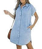 KDF Denim Dress with Pockets for Women Denim Button Down Shirt Jean Dresses for Women Denim 2023 Sum