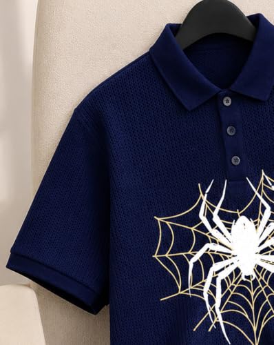 Image of AUSK Men's Spider Graphic Printed Polo T-Shirt | Cotton Blend Textured Half Sleeve Regular Fit Polo Neck Casual Wear Tshirt for Men