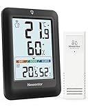 Newentor Indoor Outdoor Thermometer Wireless, Outside Inside Thermometers with Comfort Indicator, 4in Remote Temperature Monitor Hygrometer, Weather Station for Home Patio, Black