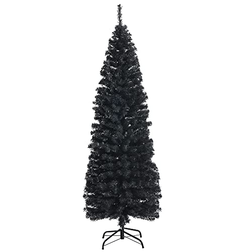 DORTALA 6FT Pencil Christmas Tree, Slim Unlit Xmas Tree with Metal Stand, Decor Skinny Tree for Smaller Rooms, Apartments, Black