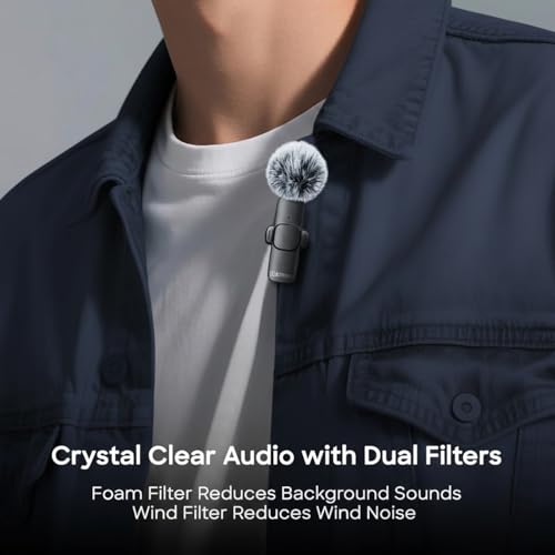 Image of EMBOX Mic Wireless with Type-C & Lightning, Wireless Dual Mic for YouTube Recording, 2.4GHz Wireless Microphone with Noise Cancellation, 20m Range, 6H Battery, Magnetic Clip (K9-B)