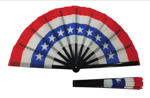 U.S. Flag Fan 13 inch Large - Vibrant Color Durable Polyester American Flag Folding Fan with Plastic Rib for Parties Events Sports Parades. (USA 2 13x25 INCH)