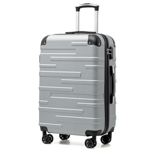 COOLIFE Hard Shell Suitcase with TSA Lock and 4 Spinner Wheels Lightweight Durable (Bright Silver, M(67cm 60L))