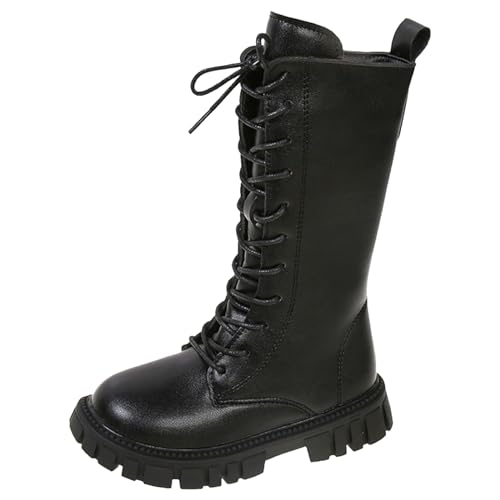 Toddler/Kids Girls Lace Up Riding Boots Mid Calf Combat Boots PU Leather Side Zipper Punk Goth Boot