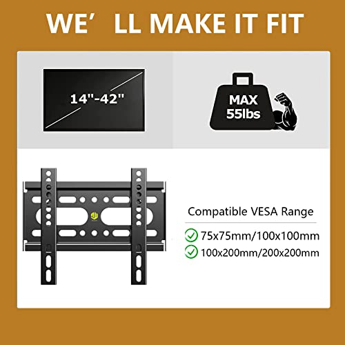 Tv Wall Mount Bracket Low Profile Fixed For 14-42 Inch Tvs & Monitors Up To 55Lbs, 2 Pack Monitor Wall Mount For 14”-27” Tvs Led Lcd Flat Screen, Small Tv Mount For Computer Monitors #TOP3