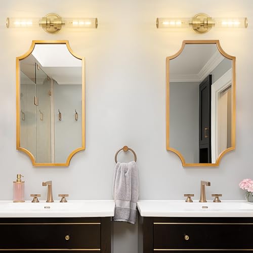 Image of Bathroom Light Fixtures, Gold Wall Sconce in Threaded Glass Indoor Vanity Lights, Modern Bathroom Vanity Light Up and Down Sconces Wall Lighting for Bathroom, Living Room - Bulb Not Included