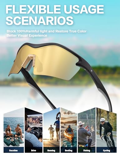 Image of BIRCEN Mens Polarized Sunglasses for Sports: TR90 Lightweight Sun Glasses Wrap Around Shades for Fishing Driving Cycling