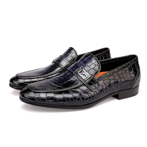 Formal Leather Men's Dress Loafer Classic Crocodile Printed Slip-on Penny Loafers Business Premium Shoes for Men, Blue, 7 by Generic - Used condition - Image 7