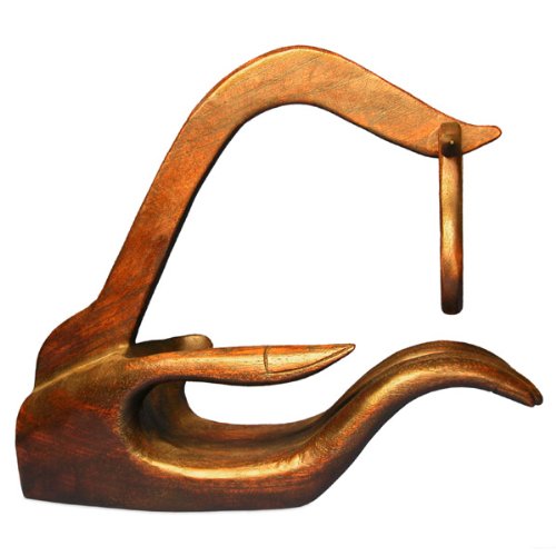 EXP Handmade Teak Wood Wine Bottle Holder Cupped Hand Design, Walnut Finish