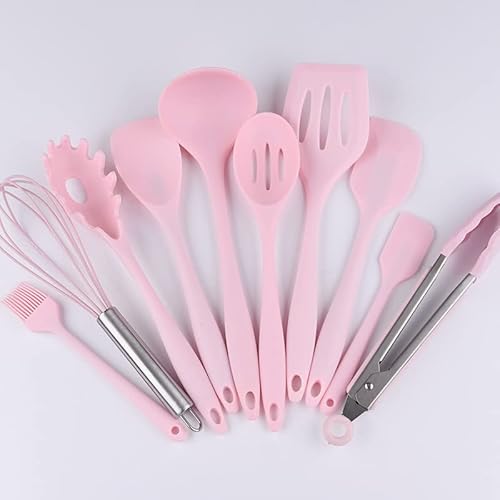 キッチンツール 10点 セット フライ返し おたま トング 泡だて器 (ピンク)