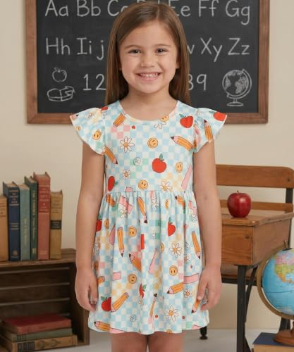 Image of Unique Baby Girls' Short Sleeve Everyday Printed Dresses for Kid and Toddler, Sizes 2T-12Y