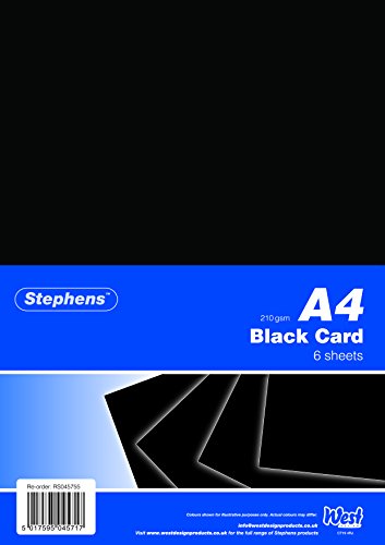 Stephens Black Coloured Card A4 210Gsm 8 Sheets, Great For Printing, Photocopying, Card Making, Decoupage, And Scrapbook Designs, Perfect Cardboard Ba