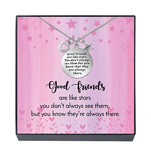 Friendship Jewelry Gifts for Women and Teens ''Good Friends Are Like Stars'' Inspirational Mantra Quote Necklace for Best Friends Forever, Besties, BFF