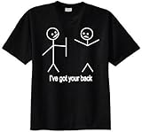Funny Short Sleeve T-Shirt Stick Figures I Got Your Back-Black-Large