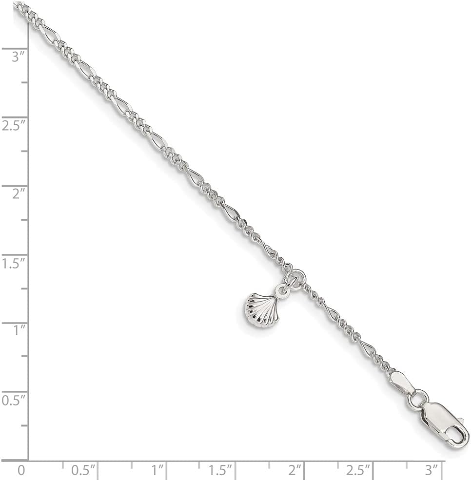 Diamond2Deal 925 Sterling Silver Polished Shell Anklet 9"