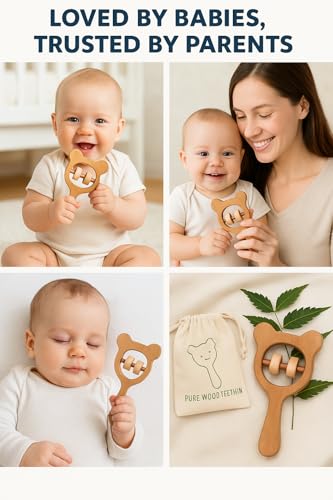 Image of Shark Doo Doo Neem Wood Baby Teether Rattle | Organic & Handcrafted | Chemical-Free, Paint-Free, Antibacterial Teething Toy for Babies