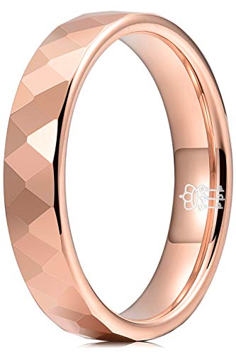 THREE KEYS JEWELRY Womens Charming Jewelry 4mm Rose Gold Tungsten Polished Multi-Faceted Wedding Carbide Ring Band for Women Engagement Size 9