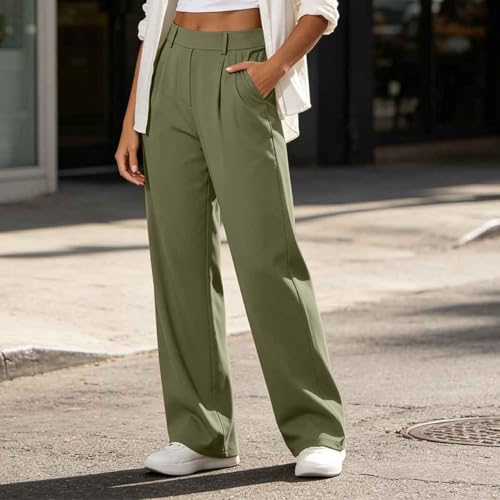 Womens Straight Wide Leg Dress Pants High Waisted Business Casual Trousers - image 8
