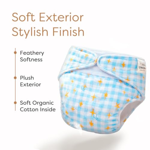 Image of SuperBottoms UNO Luxe Cloth Diaper with Velcro Closure & DryFeel magic Pad + Booster Pad | For Babies 3M-3Y | Reusable Washable Cloth Diaper