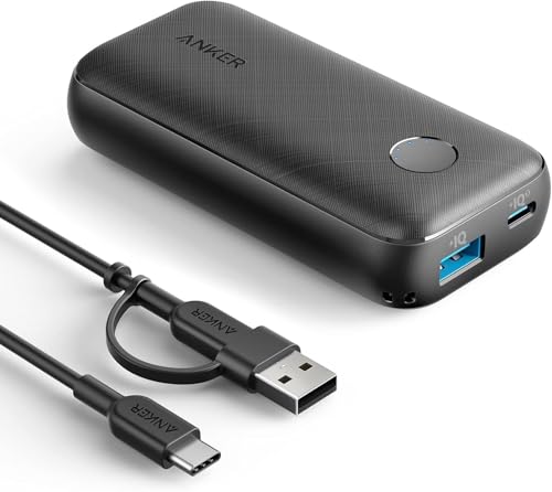Anker Power Bank, Compact 10000mAh Portable Charger, PowerCore with USB-C Power Delivery (25W) for iPhone 16/15/14/13/Pro/Max/XR/XS, Samsung S21/S20, Pixel 3/3XL, iPad Mini 5, and More