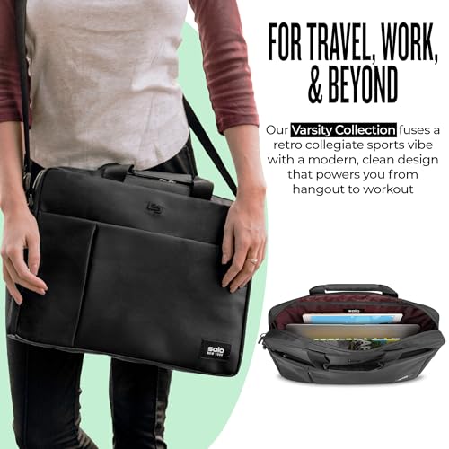 Image of Solo New York Briefcase - Laptop Carrying Bag for Women & Men, Brief for Travel & Work, Internal Tablet Pocket, Adjustable Shoulder Strap, Fits 15.6 inch Computer - Lead Slim, Black