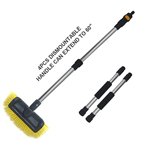 SENGO Car Wash Brush with Long Handle 12'' Lock Soft Bristle Brush car Scrub Brush 60'' Dismountable Pole with on/Off car wash mop Water Flow Through car Brush Clean RV SUV Truck Boat House siding