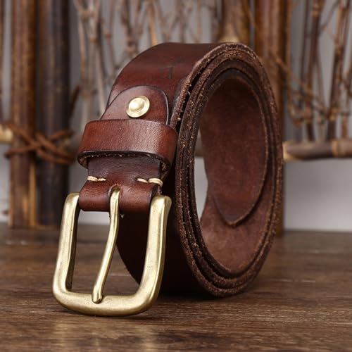 Men's Women's Vintage Leather Embossed Belt, Genuine Top-Grain Cowhide with Carved Feathers Western Pattern Waist Strap(115cm/45, Reddish Brown)2