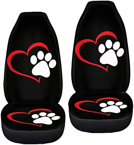 INSTANTARTS Cute Heart Paw Car Seat Covers Front Seats Only High Back Stretch Vehicle Bucket Seat Cover Auto Protector Driver Seat Covers for Women