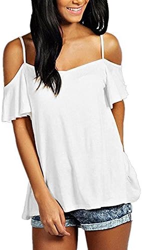 FISOUL Women's Off Shoulder Top Ruffle Sleeve Spaghetti Strap Halter Tops