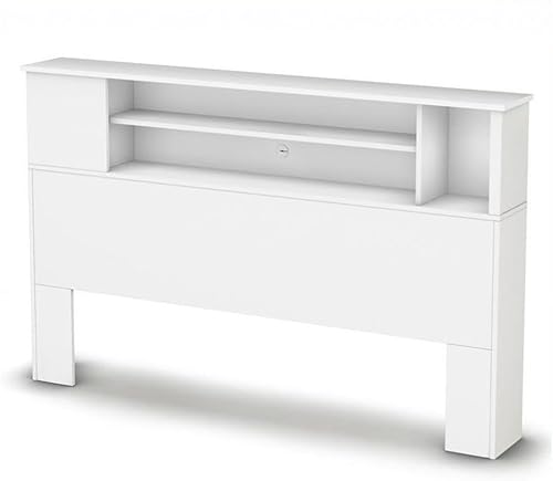 South Shore, cabezal, armazón biblioteca Vito Collection Queen, 60 pulgadas, color chocolate, Madera, Blanco puro