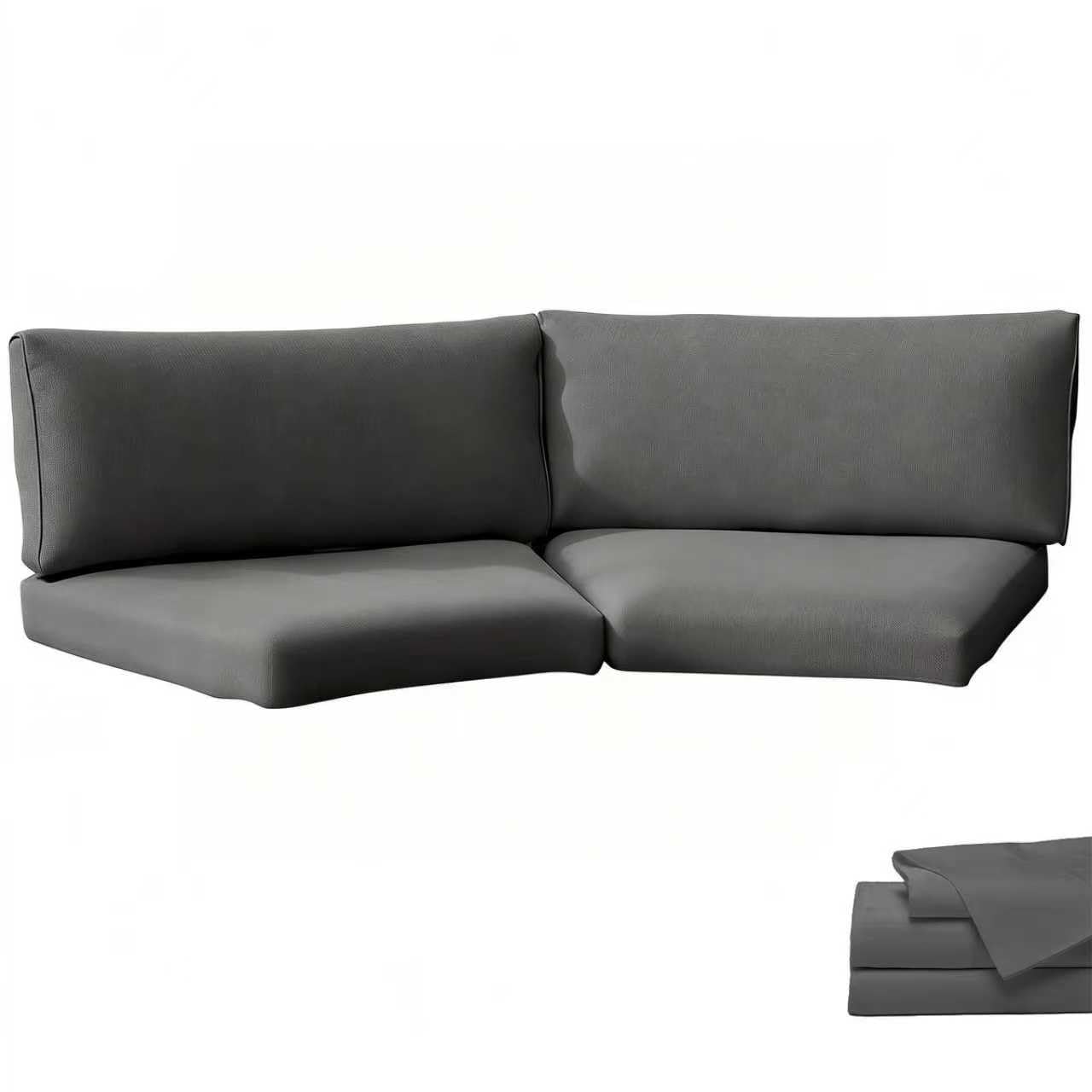 Photo 1 of MFPMTUXO 2 Piece Outdoor Curved Sofa Cushions Cover Waterproof, Half-Moon Wicker Conversation Set Cushion Covers for Curve Patio Sectional Furniture,Olefin Covers Only ((Dark Gray, 4in Thick)