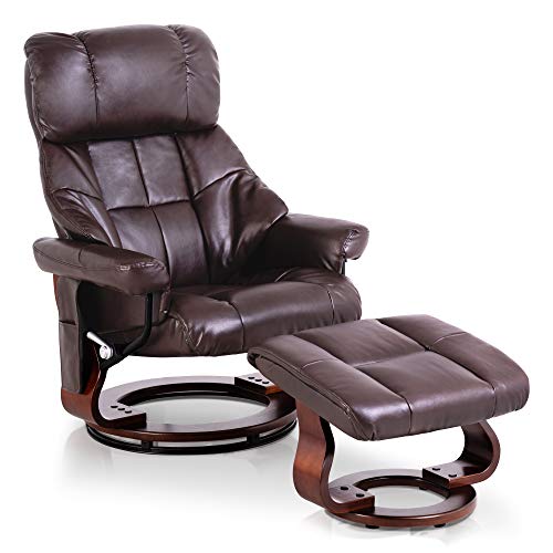 Mcombo Recliner with Ottoman Reclining Chair with Vibration Massage, 360 Degree Swivel Wood