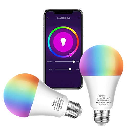 Smart WiFi LED Light Bulb RGB+CW A19 60W Equivalent 9W 850Lmï¼ŒMulti-Color, Dimmable and Tunable White 3000-6000K No Hub Required, APP Remote Control , Work with Alexa Google Assistant & IFTTT(2 Pack)