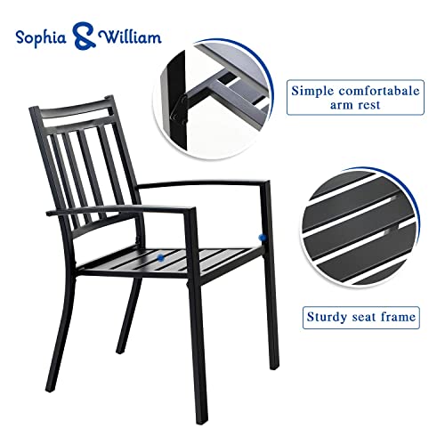 Sophia & William Patio Dining Chairs Set Of 2, Black Metal Outdoor Dining Chairs,E-Coating Metal Frame Stackable Patio Dining Chairs,Wrought Iron Outdoor Chairs For Garden Backyard,300 Lbs #TOP4
