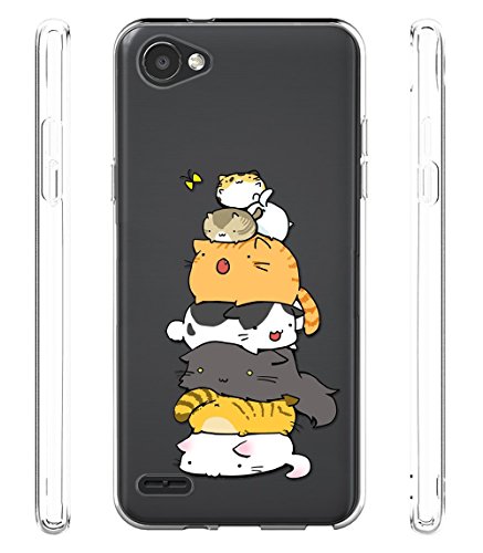 Sunrive Für LG Q6 Hülle Silikon, Transparent Handyhülle Schutzhülle Etui Hülle Backcover für LG Q6(TPU Katze 2)+Gratis Universal Eingabestift