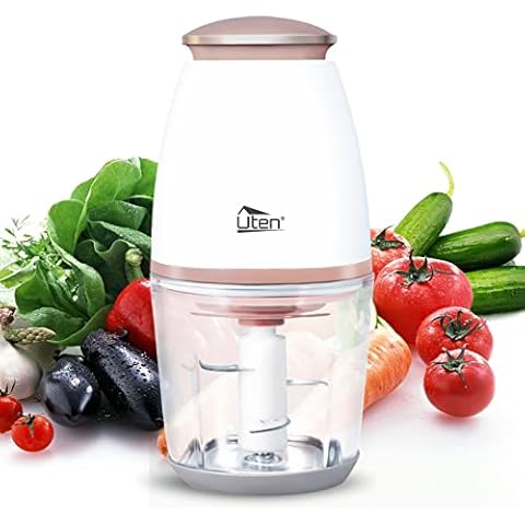Meat Grinders, Universal Electric Chopper, Uten Mini Food Processor, Meat Grinder,Mini Chopper for Meat, Vegetables and Fruits, 700ml glass bowl and 4 Sharp Blades, 300 W Cover