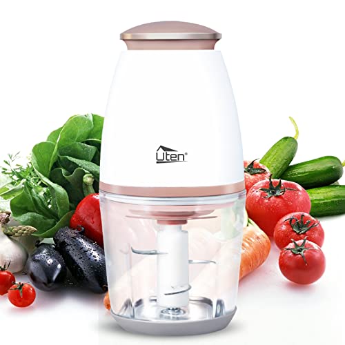 Meat Grinders, Universal Electric Chopper, Uten Mini Food Processor, Meat Grinder,Mini Chopper for Meat, Vegetables and Fruits, 700ml Glass Bowl and 4 Sharp Blades, 300 W