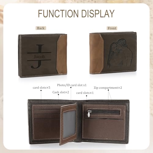 Image of Gifts for Men Personalized Custom Photo Wallets for Men Engraved Picture & Initial Name Wallets for Men Customized Gifts for Fathers Day