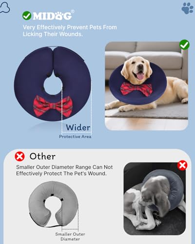 Image of MIDOG Inflatable Dog Cone, Soft Donut Recovery Collar, Bow Tie, X-Small