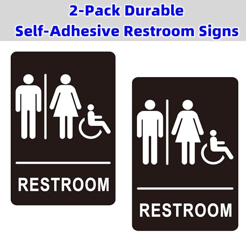 Image of (2 Pack) Restroom Signs - Acrylic Restroom Sign for Business with Strong Self-Adhesive, Bathroom Door Signs for Home Office or Wall, Waterproof and Easy to Install (7.5 x 5 Inches Unisex)