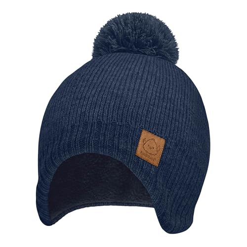Image of Baby Beanies, Baby Hats for Boys, Girls - Cute Toddler Winter Hat, Soft & Stretchy Beanies for Infant, Newborn 6-36 Months, Cozy & Warm with Earflap Muff & Pom (Navy)
