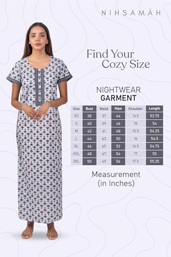 Image of NIHSAMAH Cotton Nighty for Women with Pocket, Premium Printed Long Nighty | Comfortable & Fancy Sleepwear /Nightwear