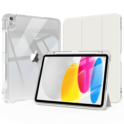 aoub Hybrid Case for iPad (A16) 10th Generation 11/10.9inch 2025/2022 with Pencil Holder Detachable Sliding Cover with Clear Hard Back Shell Auto Sleep/Wake White