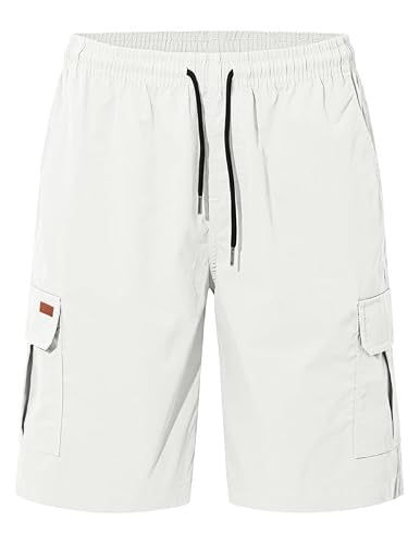 AUSELILY MEN Mens Cargo Shorts Drawstring 9 inch Casual Outdoor Work Relaxed Fit with Pockets White 2XL — view 3