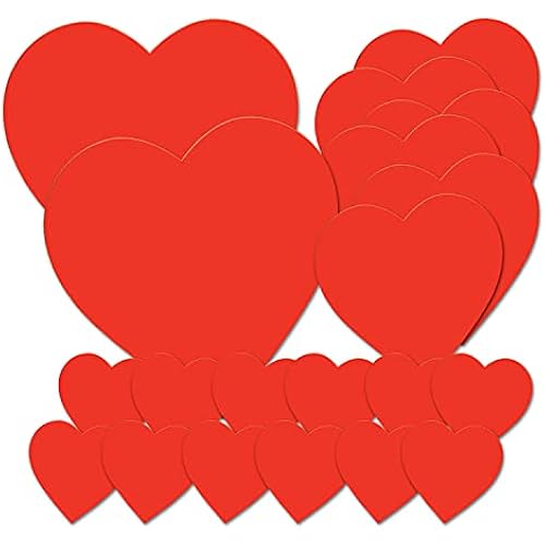 Beistle Printed Cardstock Paper Heart Cut Outs 20 Piece Valentine's Day Decorations, 4", 8.5", 12", Red