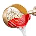 Strainer with 2 Clip for Veggies Pasta Ground Meat and More for Pots Pans,Made by FDA Approved, Heat Resistant Silicone, Red