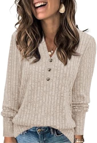 Fisoew Damen Pullover V-Ausschnitt Oversize Langarmshirt | Casual,Strickpullover,Oberteil,Loose Fit,Pulli,Oversize,Sweatshirt,Longsleeve,Bluse