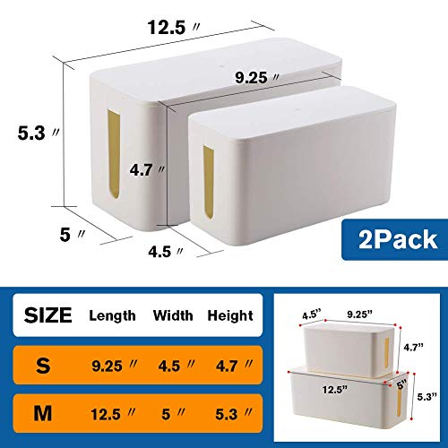 ShellKingdom Cable Management Box, 2 Set Cable Organizer for Cable and Cord Management, Storage and Holder to Cover and Hide & Power Strips & Cords (White)